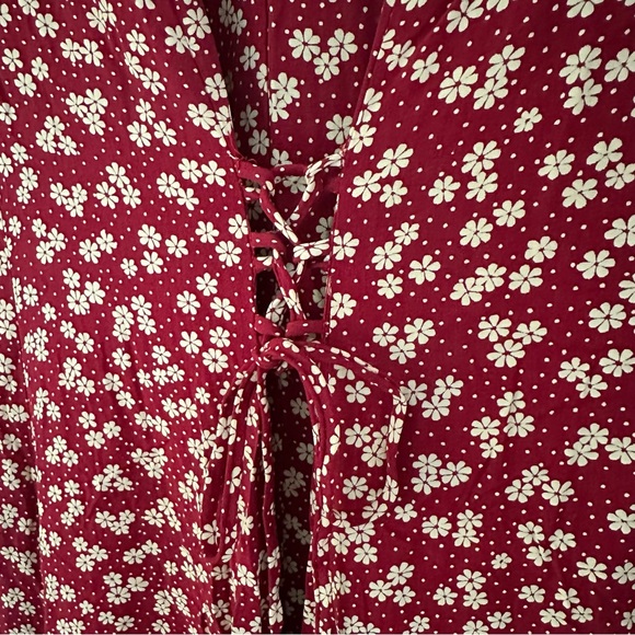 VTG Lanz Originals Dainty Floral Corset Maxi Dress Sz 12 Burgundy Cream - Picture 12 of 14